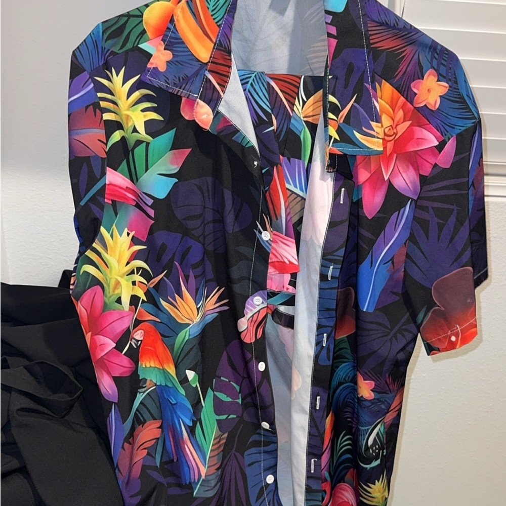 Tropical Print Scarf with Flamingos and Flowers